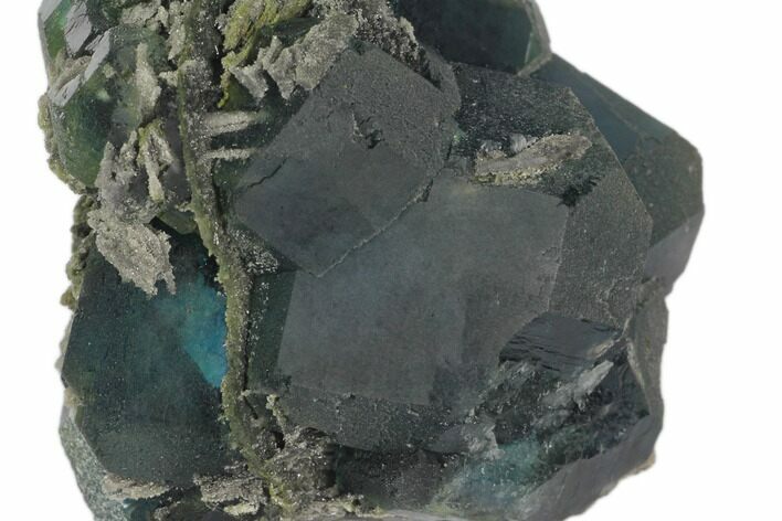 Blue-Green Cuboctahedral Fluorite on Sparkling Quartz - China #147081